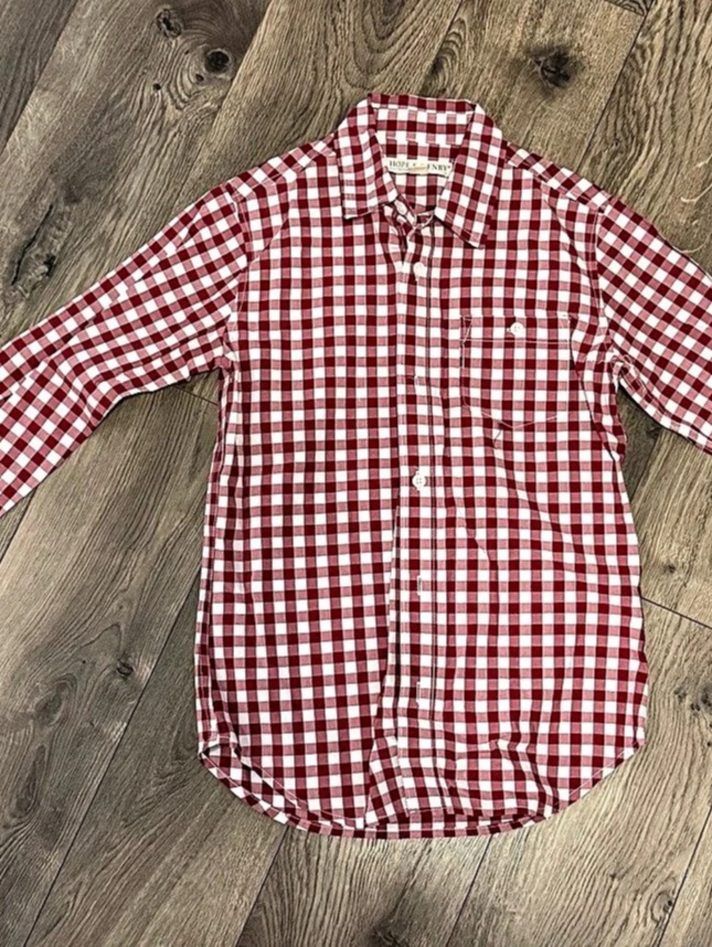 Hope & Henry Boys Long Sleeve Gingham Button Down Shirt burgundy & white . Mediu